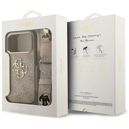 Husa pentru Apple iPhone 17 Pro, Guess, Big 4G Classic Logo with Big Strap, Roz