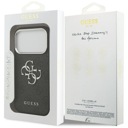 Husa pentru Apple iPhone 17 Pro, Guess, Big 4G Logo Classic, Neagra Argintie