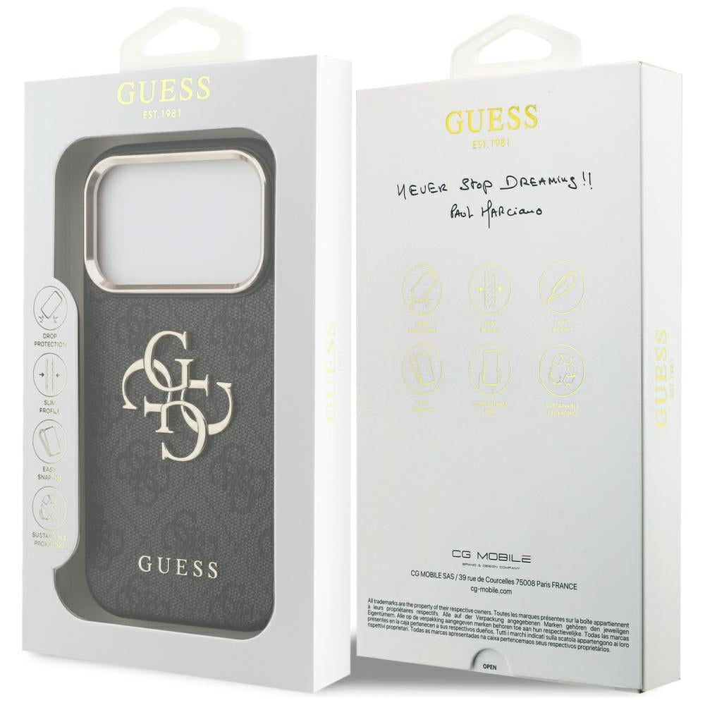Husa pentru Apple iPhone 17 Pro, Guess, Big 4G Logo Classic, Neagra Aurie