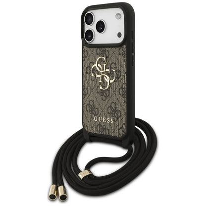 Husa pentru Apple iPhone 17 Pro, Guess, Crossbody Cord 4G Big Log, Maro