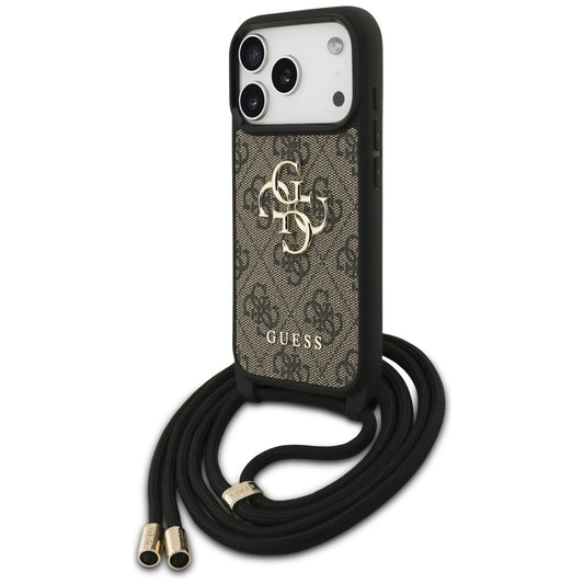 Husa pentru Apple iPhone 17 Pro, Guess, Crossbody Cord 4G Big Log, Maro