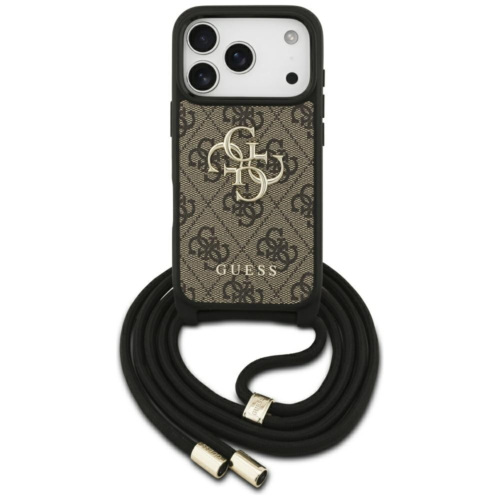 Husa pentru Apple iPhone 17 Pro, Guess, Crossbody Cord 4G Big Log, Maro