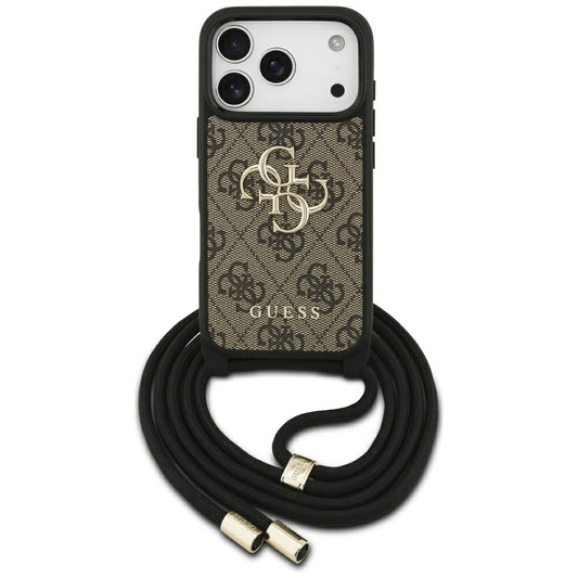 Husa pentru Apple iPhone 17 Pro, Guess, Crossbody Cord 4G Big Log, Maro