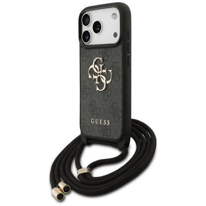 Husa pentru Apple iPhone 17 Pro, Guess, Crossbody Cord 4G Big Log, Neagra