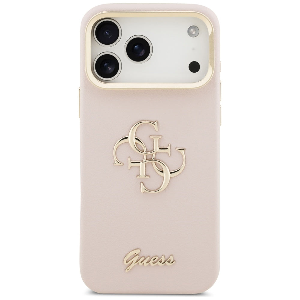 Husa pentru Apple iPhone 17 Pro, Guess, Grained Big 4G Stand Camera, Roz