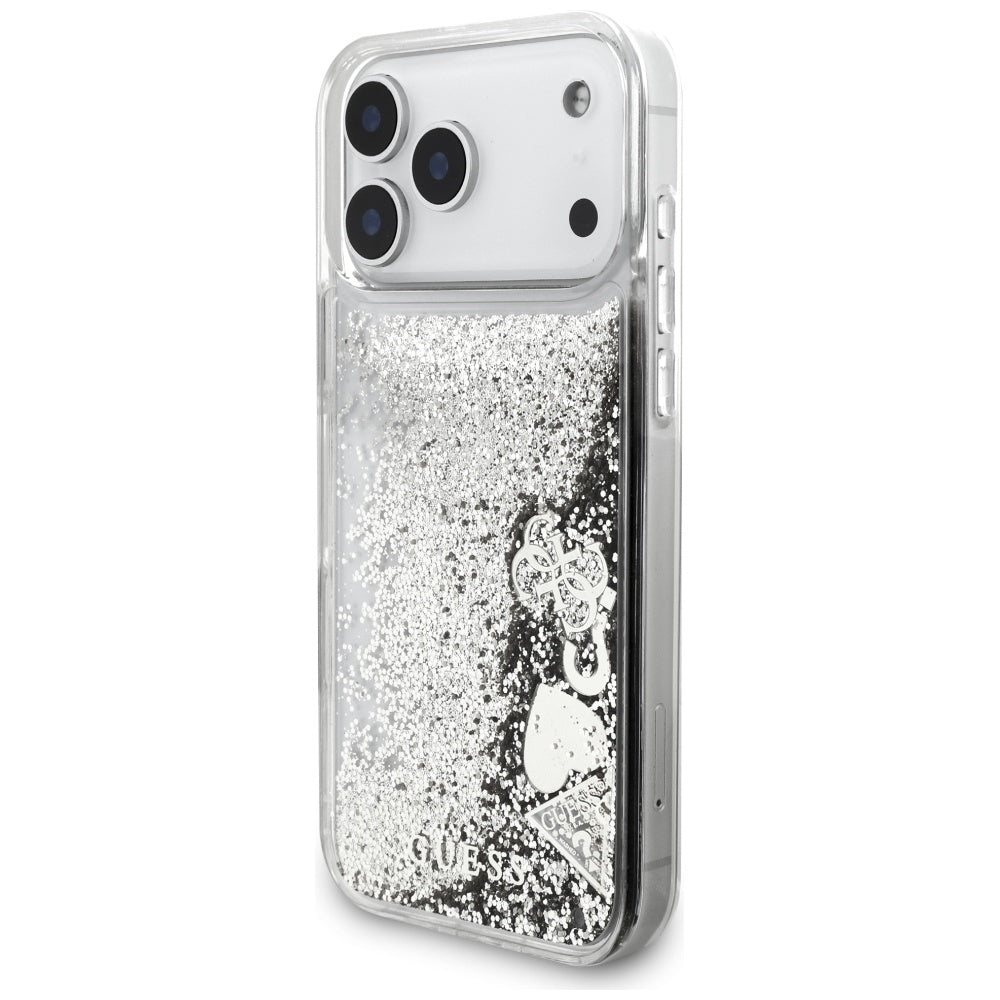 Husa pentru Apple iPhone 17 Pro, Guess, Liquid Glitter Charms, Argintie