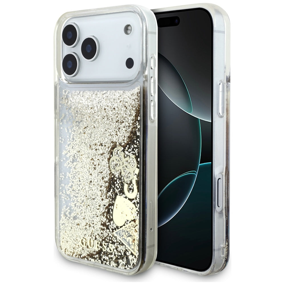 Husa pentru Apple iPhone 17 Pro, Guess, Liquid Glitter Charms, Aurie