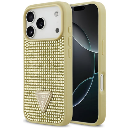 Husa pentru Apple iPhone 17 Pro, Guess, Rhinestone Triangle Logo, Aurie