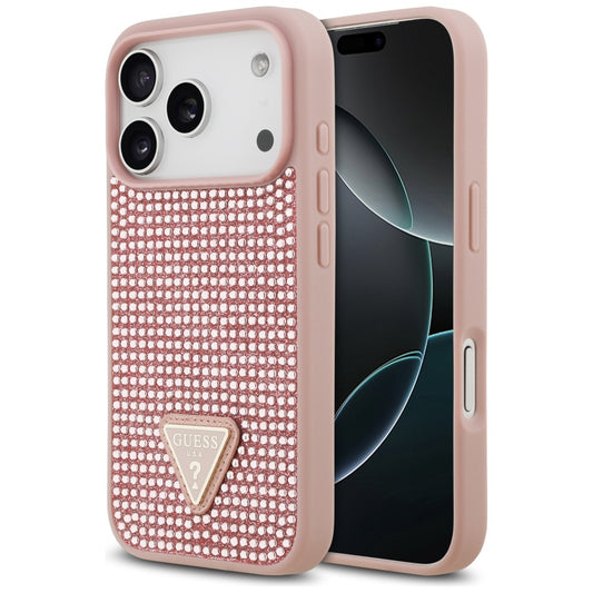 Husa pentru Apple iPhone 17 Pro, Guess, Rhinestone Triangle Logo, Roz