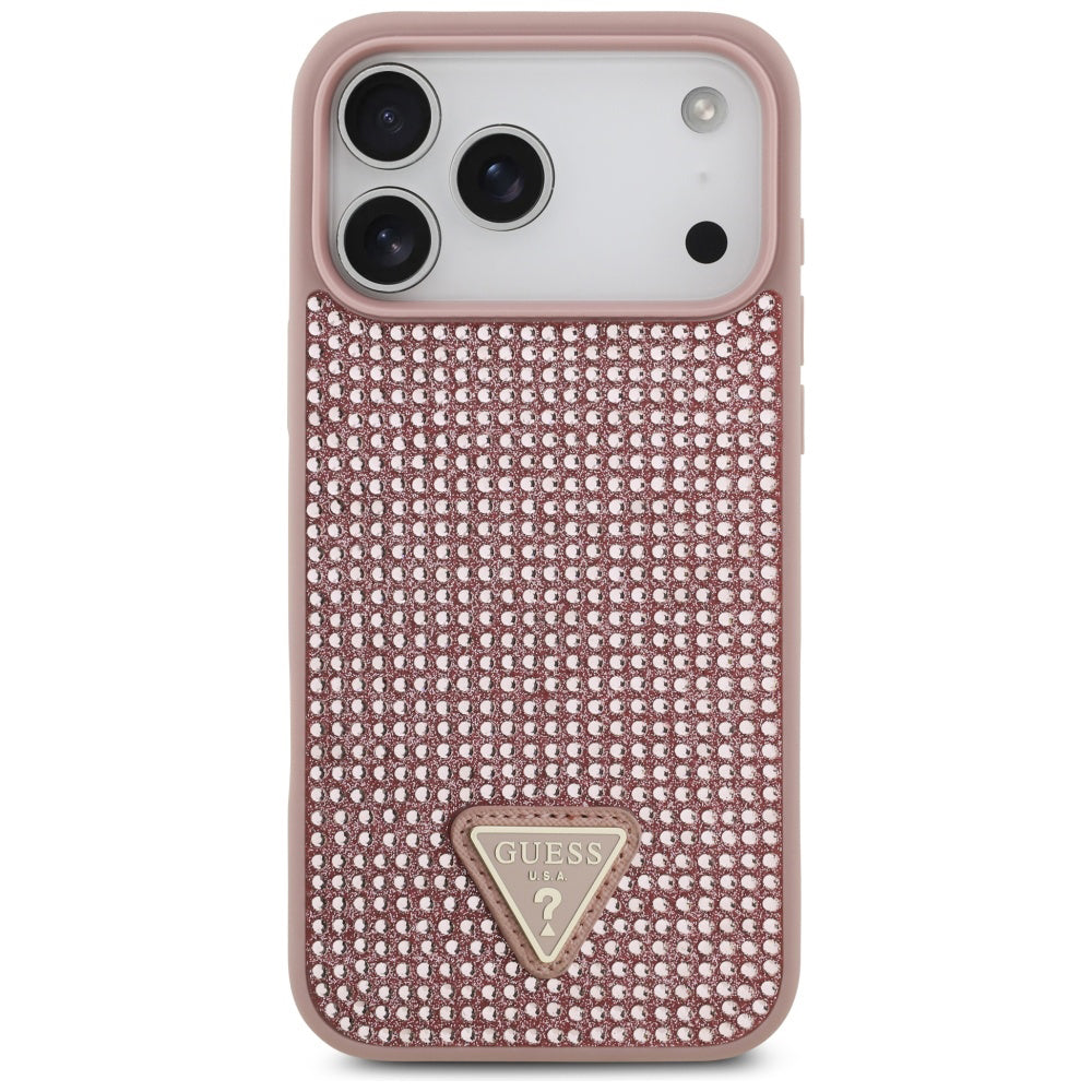 Husa pentru Apple iPhone 17 Pro, Guess, Rhinestone Triangle Logo, Roz