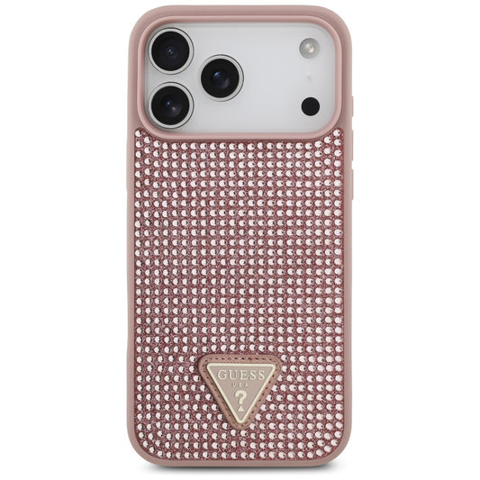Husa pentru Apple iPhone 17 Pro, Guess, Rhinestone Triangle Logo, Roz