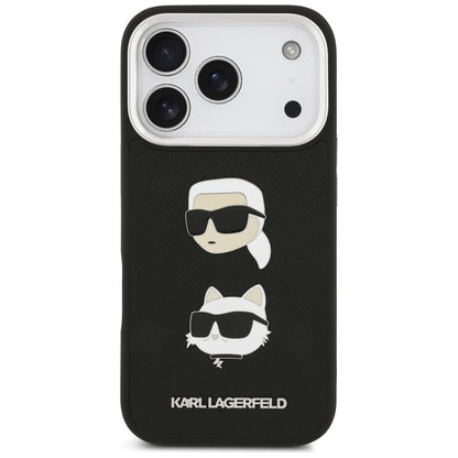 Husa pentru Apple iPhone 17 Pro, Karl Lagerfeld, Grained Karl & Choupette's Heads Pins and Logo, Neagra