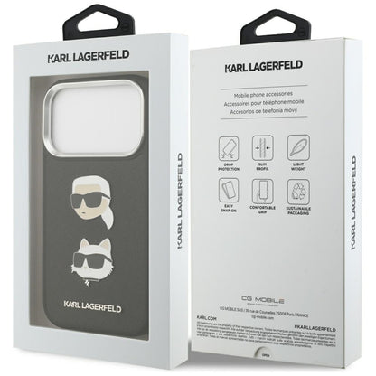 Husa pentru Apple iPhone 17 Pro, Karl Lagerfeld, Grained Karl & Choupette's Heads Pins and Logo, Neagra