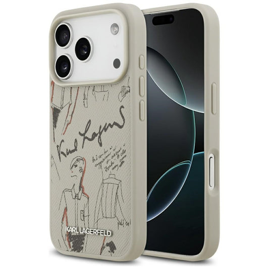 Husa pentru Apple iPhone 17 Pro, Karl Lagerfeld, Grained Pattern Logo, Gri