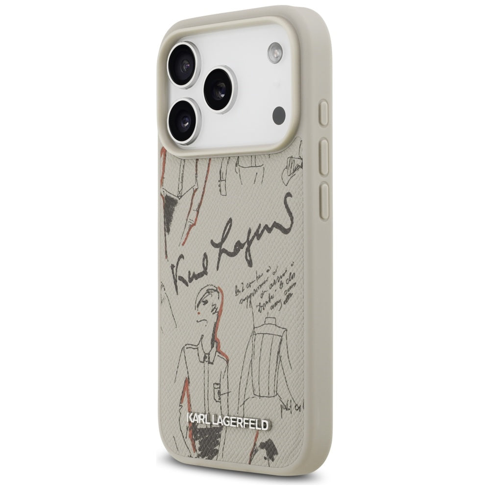 Husa pentru Apple iPhone 17 Pro, Karl Lagerfeld, Grained Pattern Logo, Gri