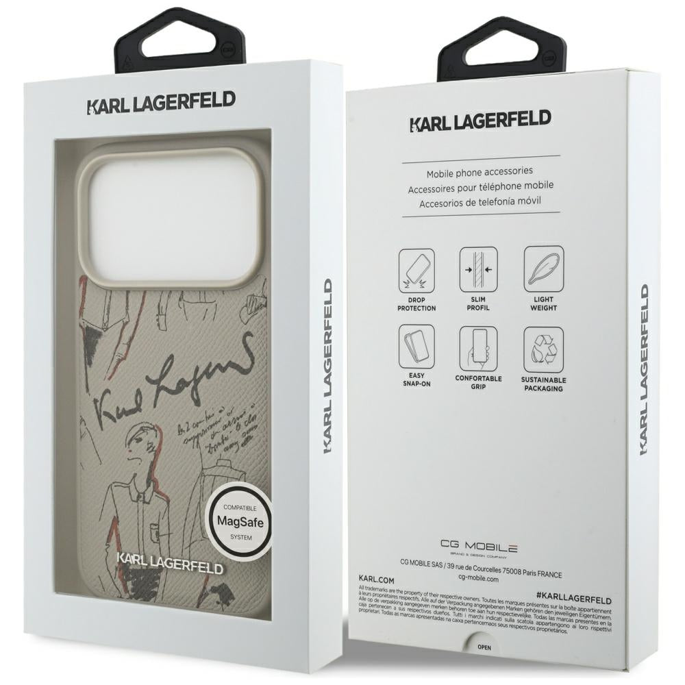 Husa pentru Apple iPhone 17 Pro, Karl Lagerfeld, Grained Pattern Logo, Gri