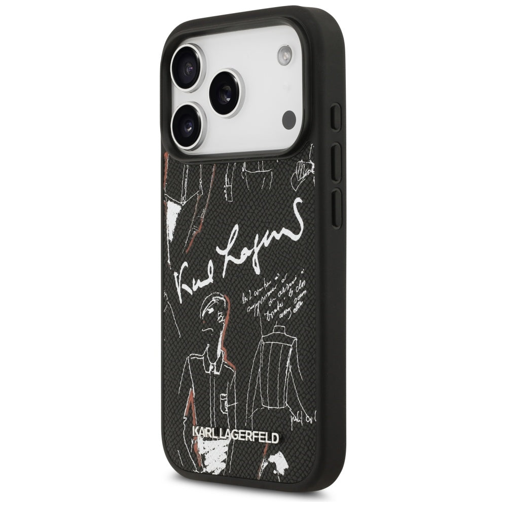 Husa pentru Apple iPhone 17 Pro, Karl Lagerfeld, Grained Pattern Logo, Neagra