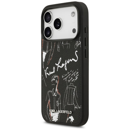 Husa pentru Apple iPhone 17 Pro, Karl Lagerfeld, Grained Pattern Logo, Neagra