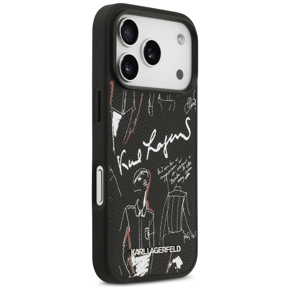 Husa pentru Apple iPhone 17 Pro, Karl Lagerfeld, Grained Pattern Logo, Neagra