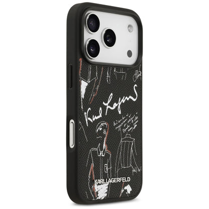 Husa pentru Apple iPhone 17 Pro, Karl Lagerfeld, Grained Pattern Logo, Neagra
