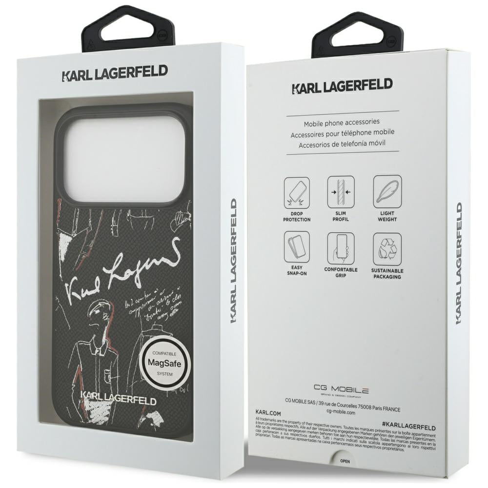 Husa pentru Apple iPhone 17 Pro, Karl Lagerfeld, Grained Pattern Logo, Neagra