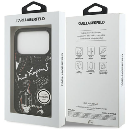 Husa pentru Apple iPhone 17 Pro, Karl Lagerfeld, Grained Pattern Logo, Neagra