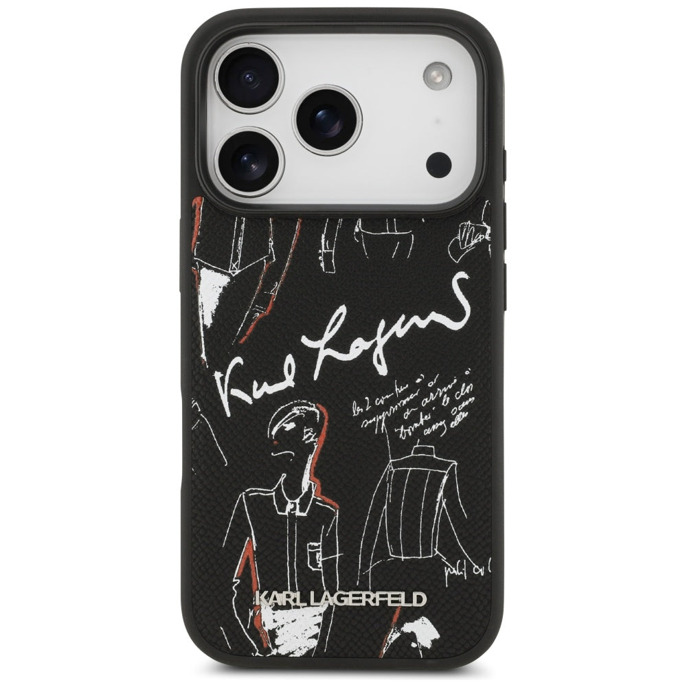 Husa pentru Apple iPhone 17 Pro, Karl Lagerfeld, Grained Pattern Logo, Neagra