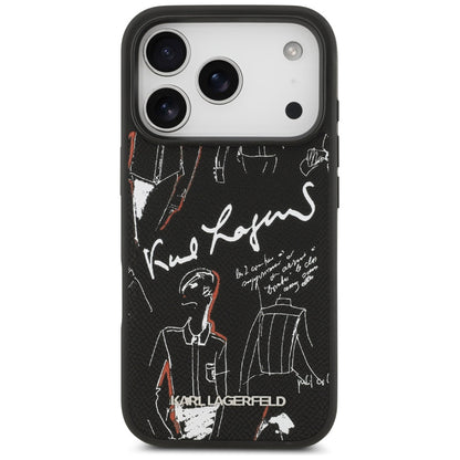 Husa pentru Apple iPhone 17 Pro, Karl Lagerfeld, Grained Pattern Logo, Neagra