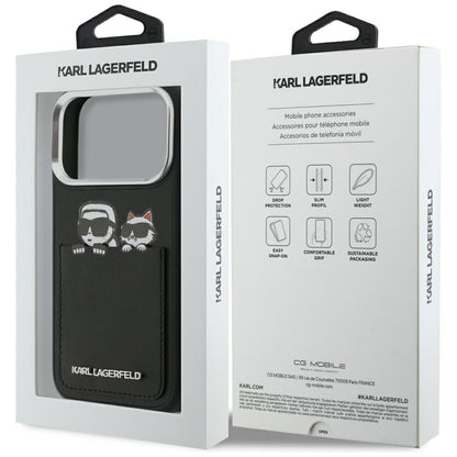 Husa pentru Apple iPhone 17 Pro, Karl Lagerfeld, Karl & Choupette Print with Pocket, Neagra