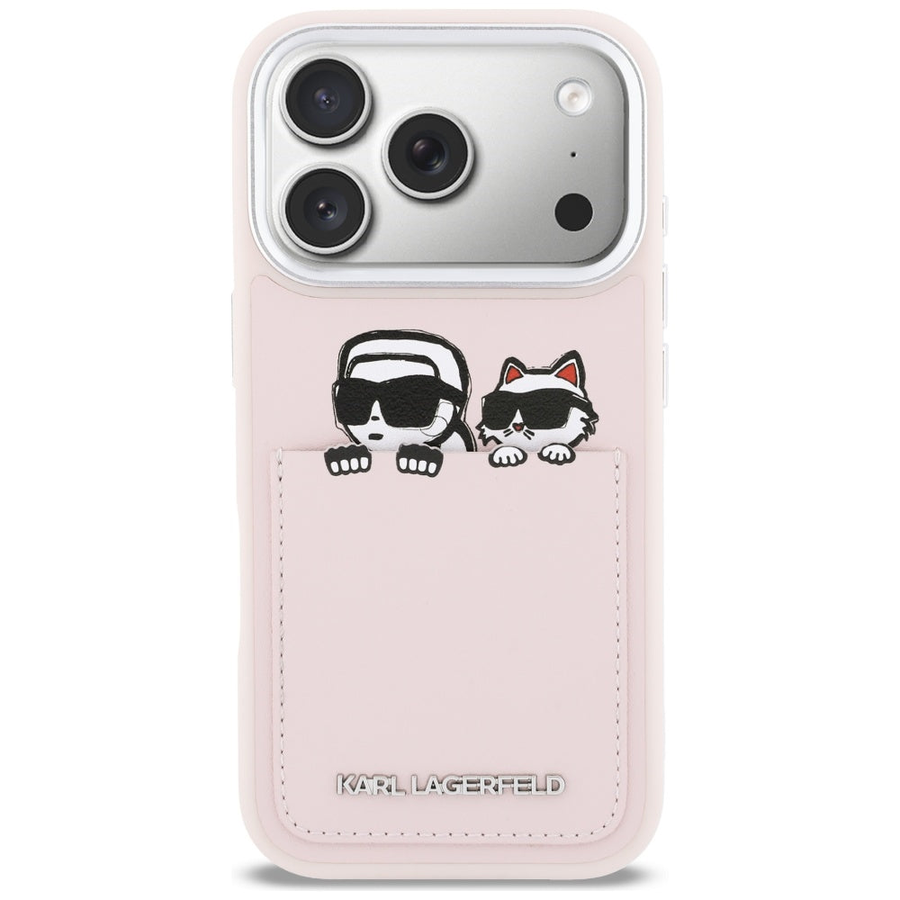Husa pentru Apple iPhone 17 Pro, Karl Lagerfeld, Karl & Choupette Print with Pocket, Roz