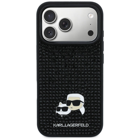Husa pentru Apple iPhone 17 Pro, Karl Lagerfeld, Rhinestone Karl & Choupette Pins, Neagra