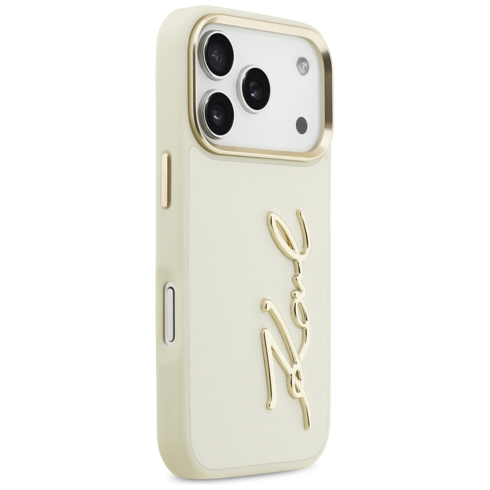 Husa pentru Apple iPhone 17 Pro, Karl Lagerfeld, Script Logo, Bej