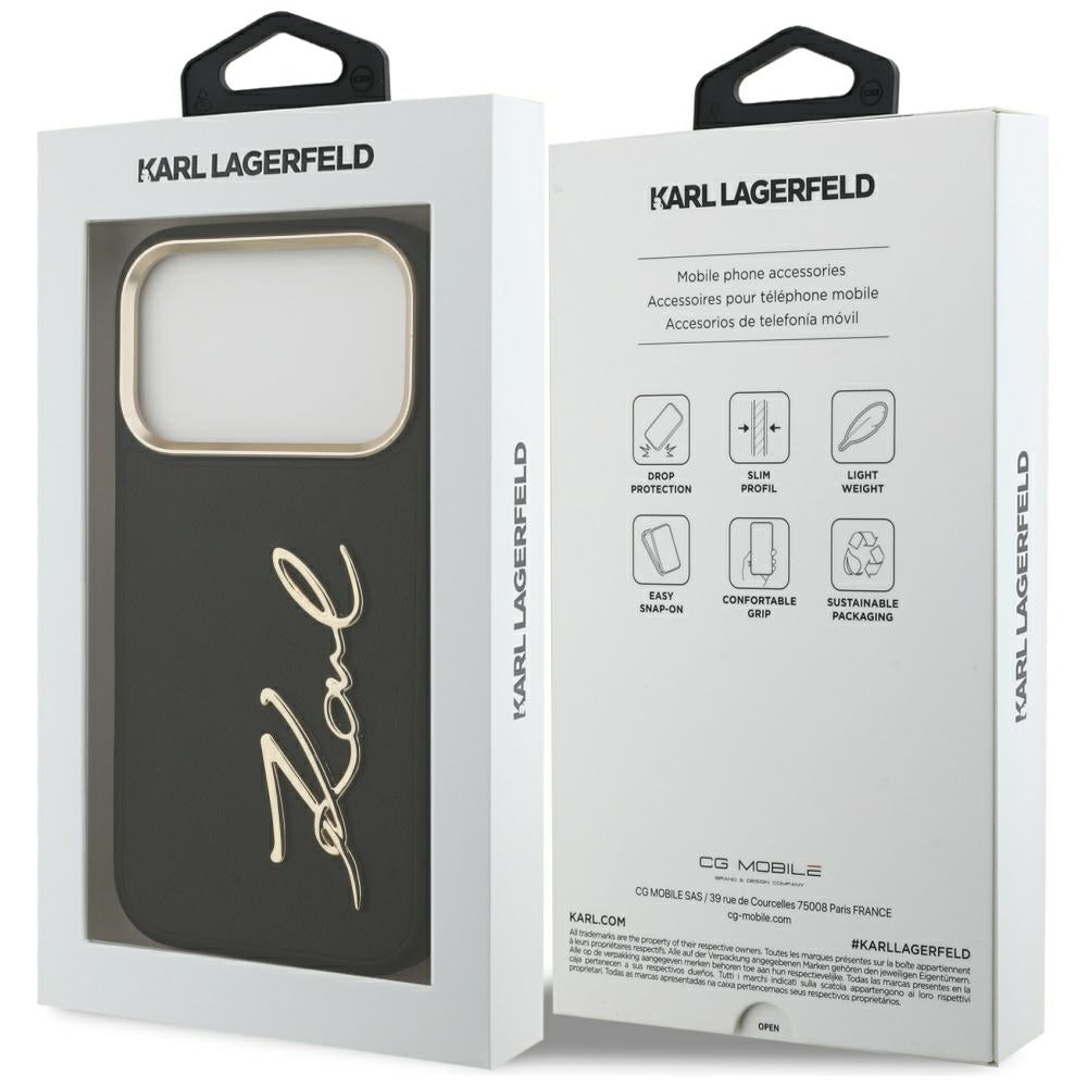 Husa pentru Apple iPhone 17 Pro, Karl Lagerfeld, Script Logo, Neagra