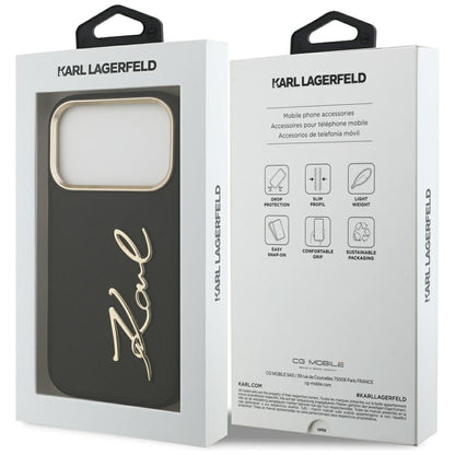 Husa pentru Apple iPhone 17 Pro, Karl Lagerfeld, Script Logo, Neagra
