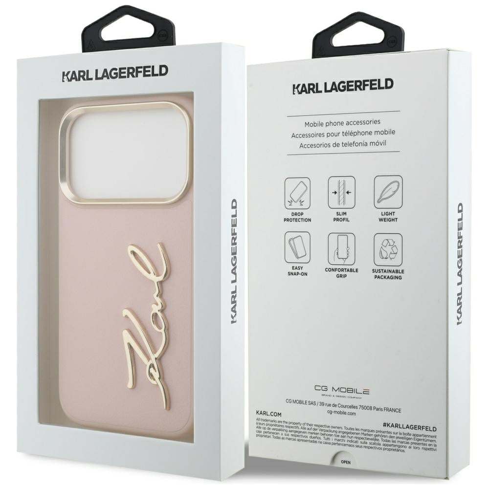 Husa pentru Apple iPhone 17 Pro, Karl Lagerfeld, Script Logo, Roz