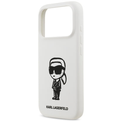 Husa pentru Apple iPhone 17 Pro, Karl Lagerfeld, Sketch and Logo Karl, Alba