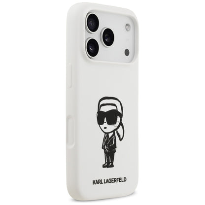 Husa pentru Apple iPhone 17 Pro, Karl Lagerfeld, Sketch and Logo Karl, Alba