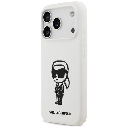 Husa pentru Apple iPhone 17 Pro, Karl Lagerfeld, Sketch and Logo Karl, Alba