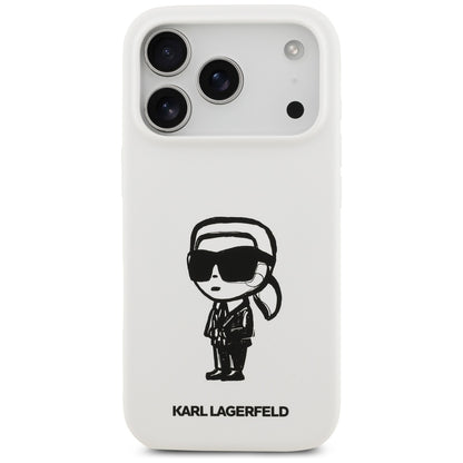 Husa pentru Apple iPhone 17 Pro, Karl Lagerfeld, Sketch and Logo Karl, Alba