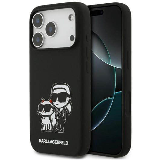 Husa pentru Apple iPhone 17 Pro, Karl Lagerfeld, Sketch and Logo Karl & Choupette, Neagra