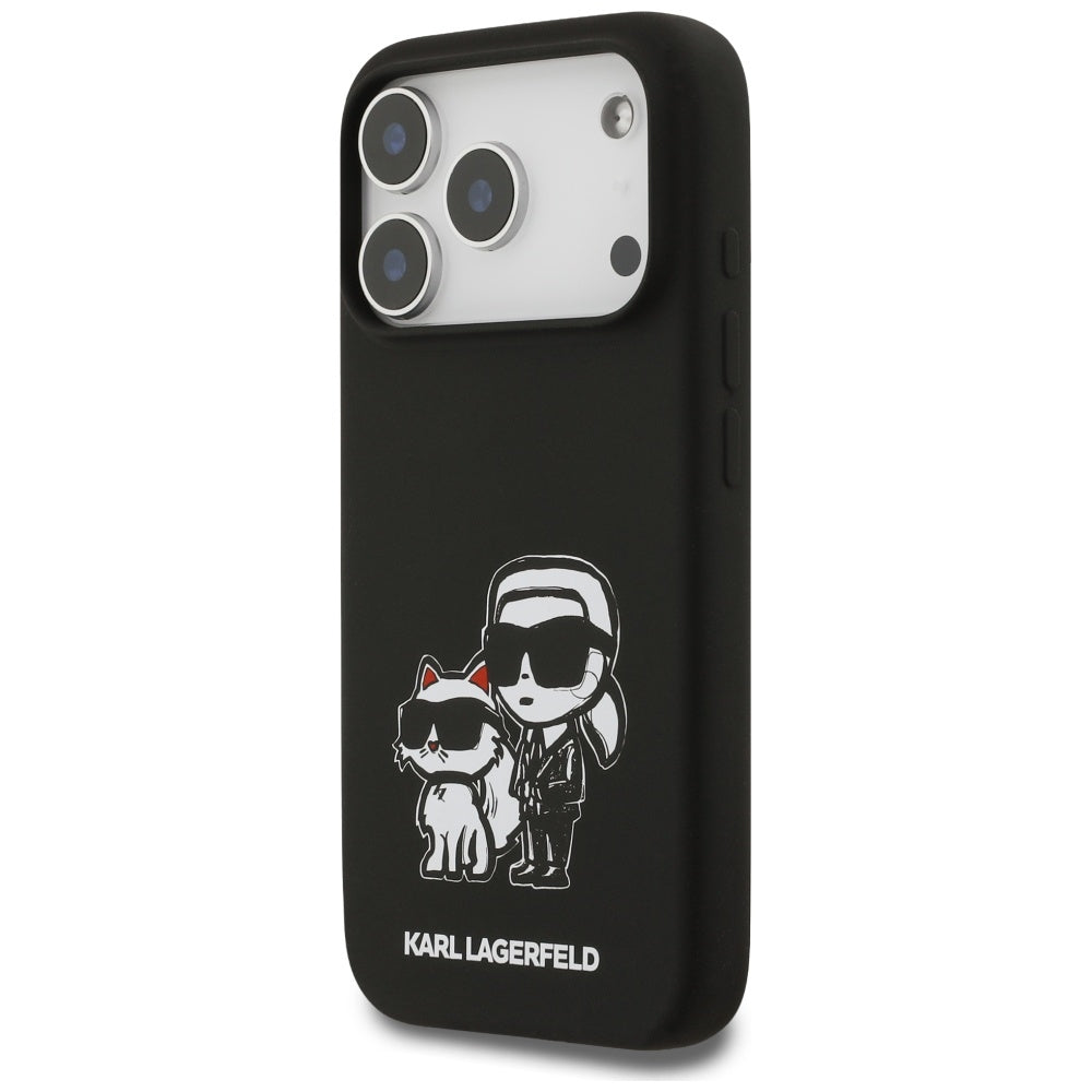 Husa pentru Apple iPhone 17 Pro, Karl Lagerfeld, Sketch and Logo Karl & Choupette, Neagra