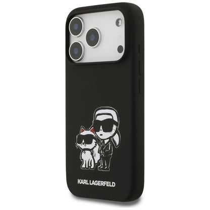 Husa pentru Apple iPhone 17 Pro, Karl Lagerfeld, Sketch and Logo Karl & Choupette, Neagra