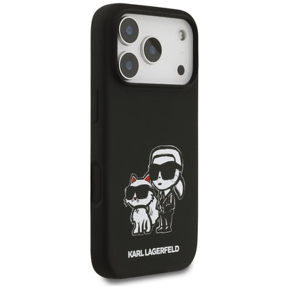 Husa pentru Apple iPhone 17 Pro, Karl Lagerfeld, Sketch and Logo Karl & Choupette, Neagra