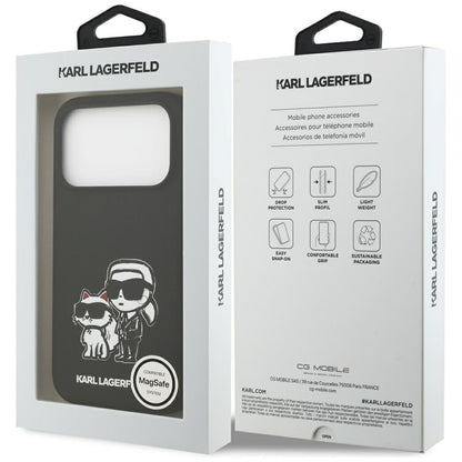 Husa pentru Apple iPhone 17 Pro, Karl Lagerfeld, Sketch and Logo Karl & Choupette, Neagra