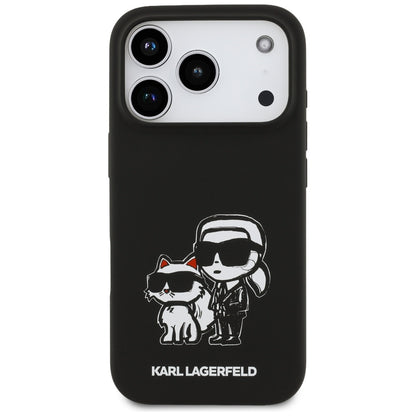 Husa pentru Apple iPhone 17 Pro, Karl Lagerfeld, Sketch and Logo Karl & Choupette, Neagra