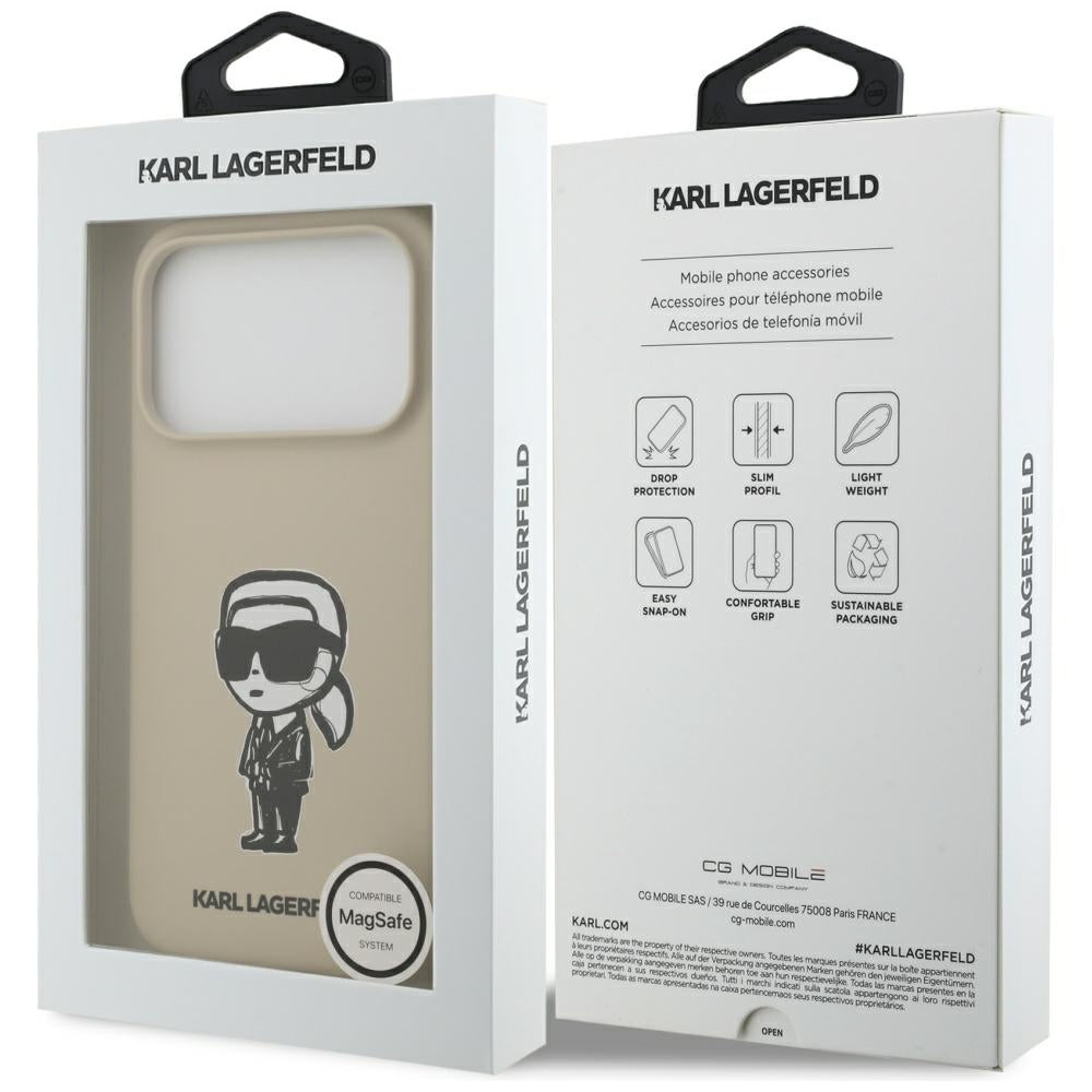 Husa pentru Apple iPhone 17 Pro, Karl Lagerfeld, Sketch and Logo Karl, Maro