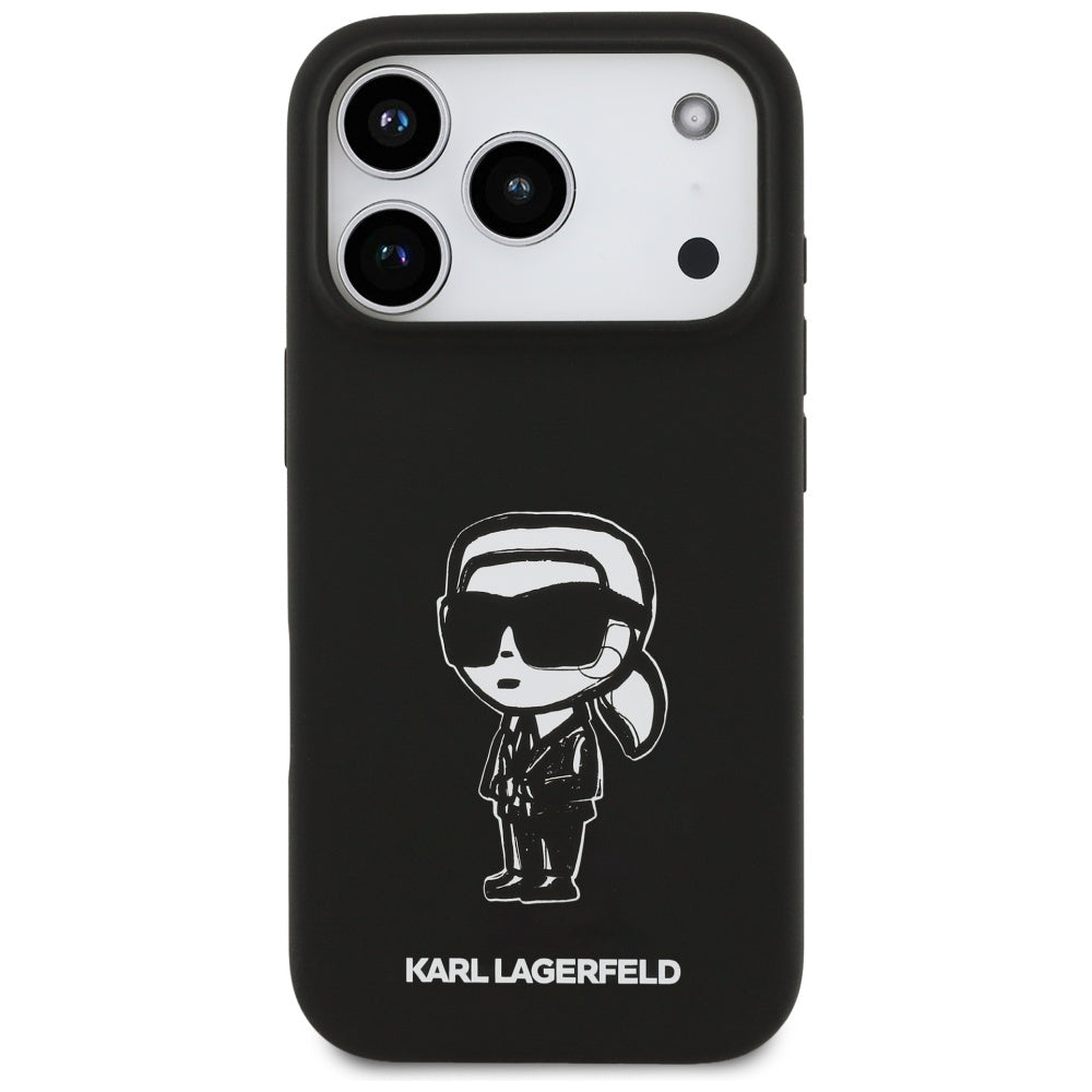 Husa pentru Apple iPhone 17 Pro, Karl Lagerfeld, Sketch and Logo Karl, Neagra