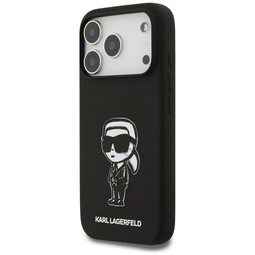 Husa pentru Apple iPhone 17 Pro, Karl Lagerfeld, Sketch and Logo Karl, Neagra