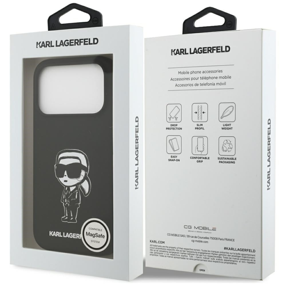 Husa pentru Apple iPhone 17 Pro, Karl Lagerfeld, Sketch and Logo Karl, Neagra