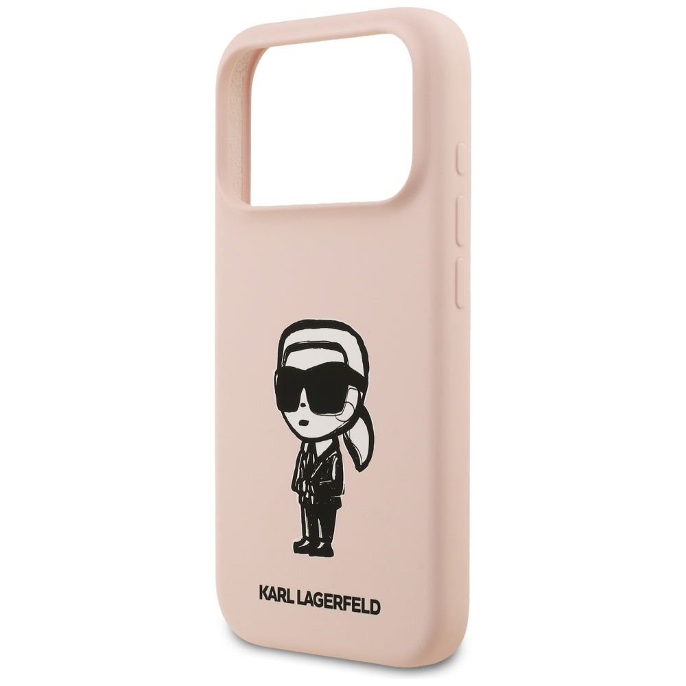 Husa pentru Apple iPhone 17 Pro, Karl Lagerfeld, Sketch and Logo Karl, Roz
